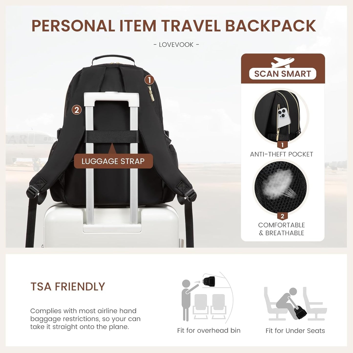 LOVEVOOK Laptop Backpack for Women with Pouch Pocket for Large Capacity Cup,18 Inch Teacher Nurse College Work Backpack Purse,Waterproof Laptop Bag Computer Back Pack for Travel,Black+Wicker pattern