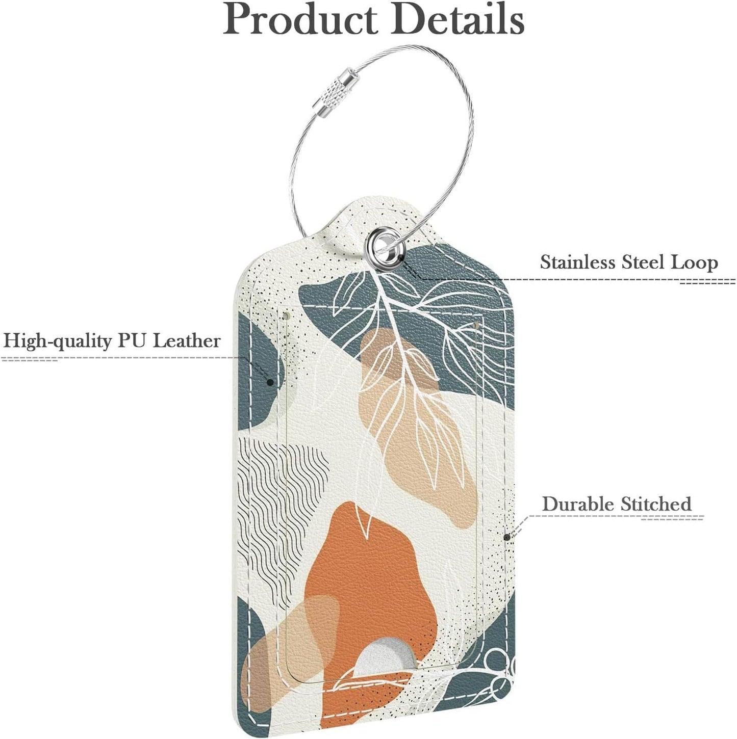 Luggage Tags for Suitcase, 4 Pack PU Leather Travel Cruise Luggage Tag with Privacy Flap, Name ID Label and Metal Loop for Women Men Girls Suitcase Baggage Bag Backpack, Boho Abstract Leaves