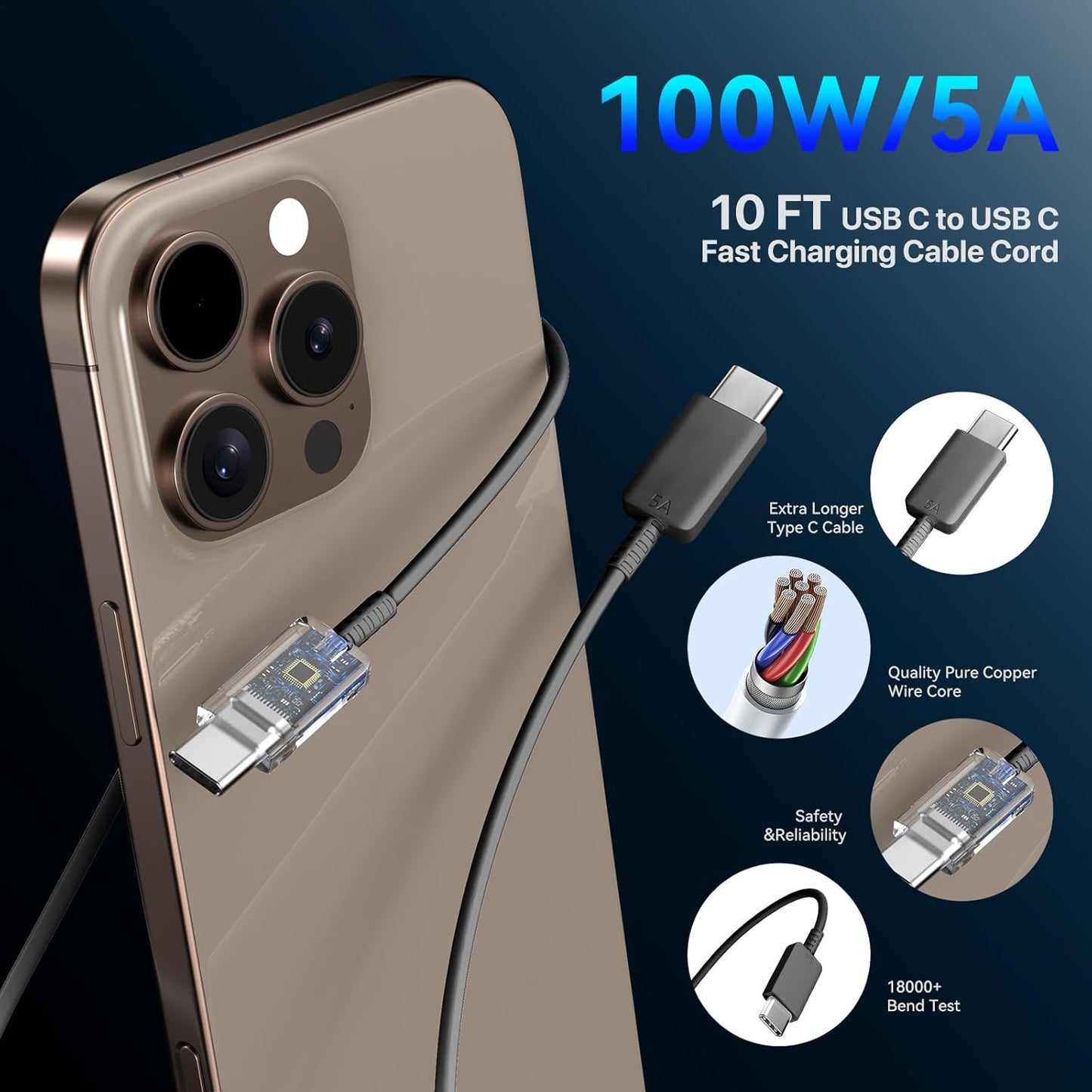 iPhone 17 16 15 Charger Fast Charging PD 45W, 10 FT USB C Cable iPhone 17/16/15 Pro max Charging