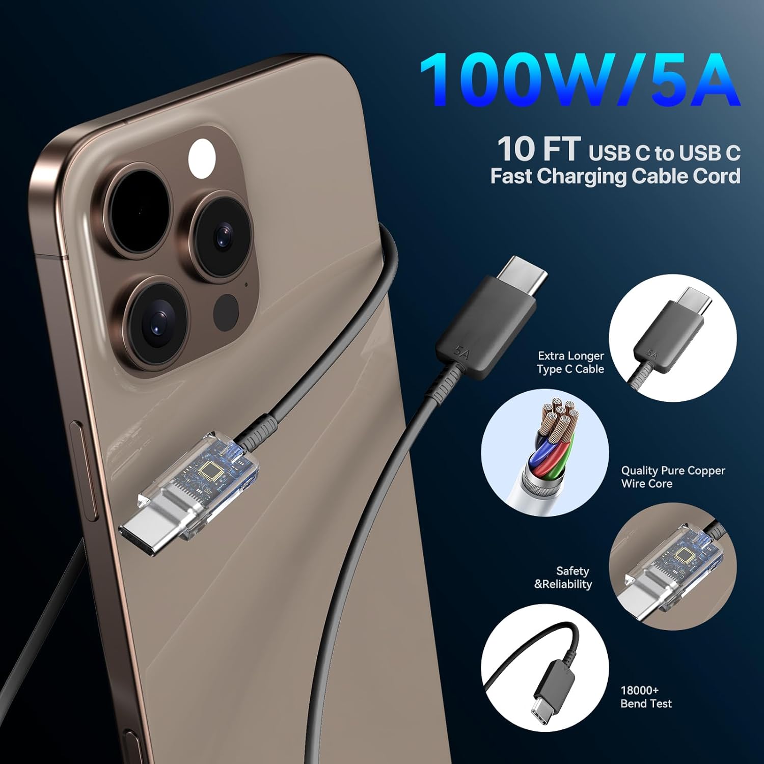 iPhone 17 16 15 Charger Fast Charging PD 45W, 10 FT USB C Cable iPhone 17/16/15 Pro max Charging