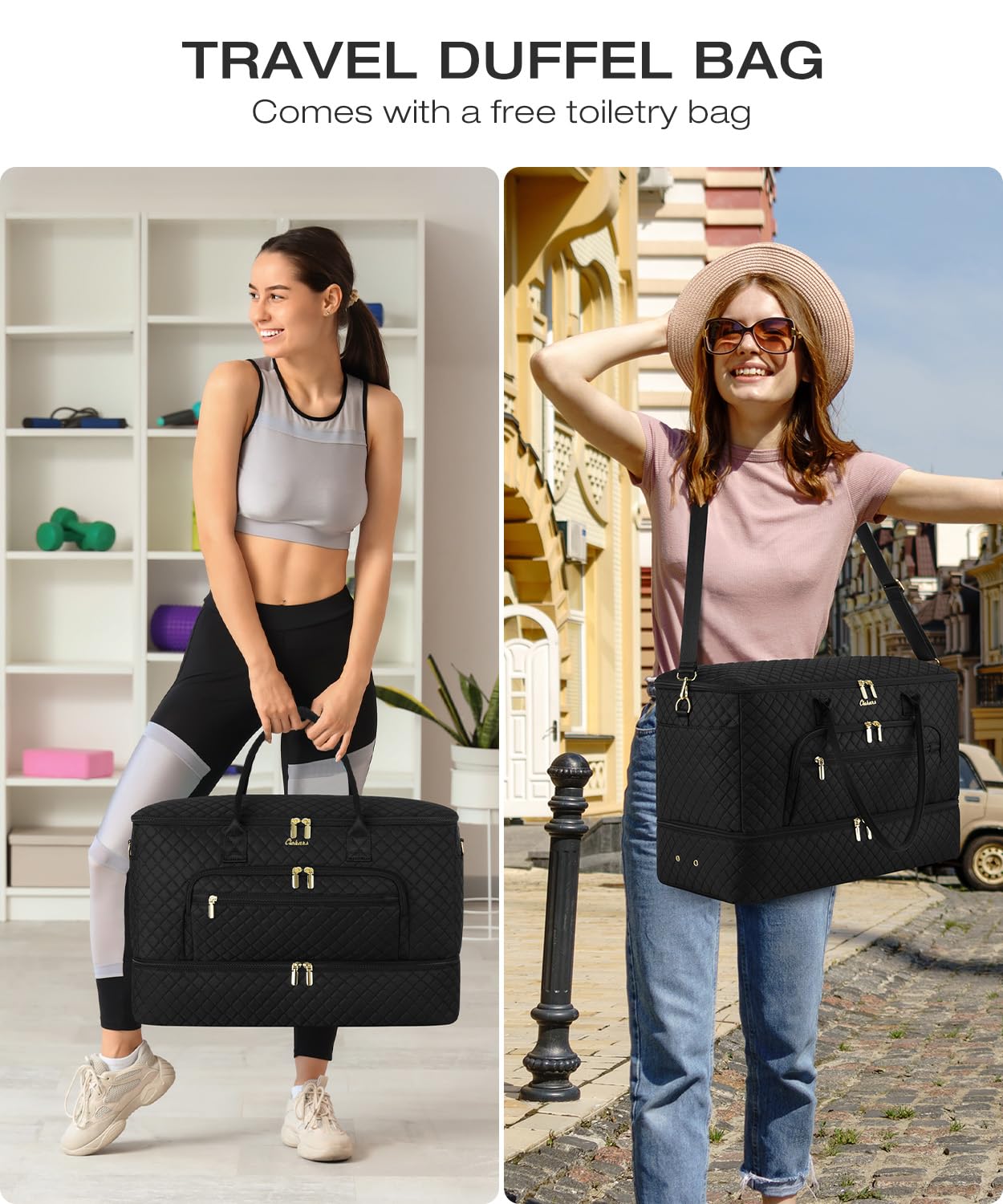 CLOKARS Travel Duffle Bag, Wide Open Large Weekender Bag for Women with Shoe Compartment, Carry on