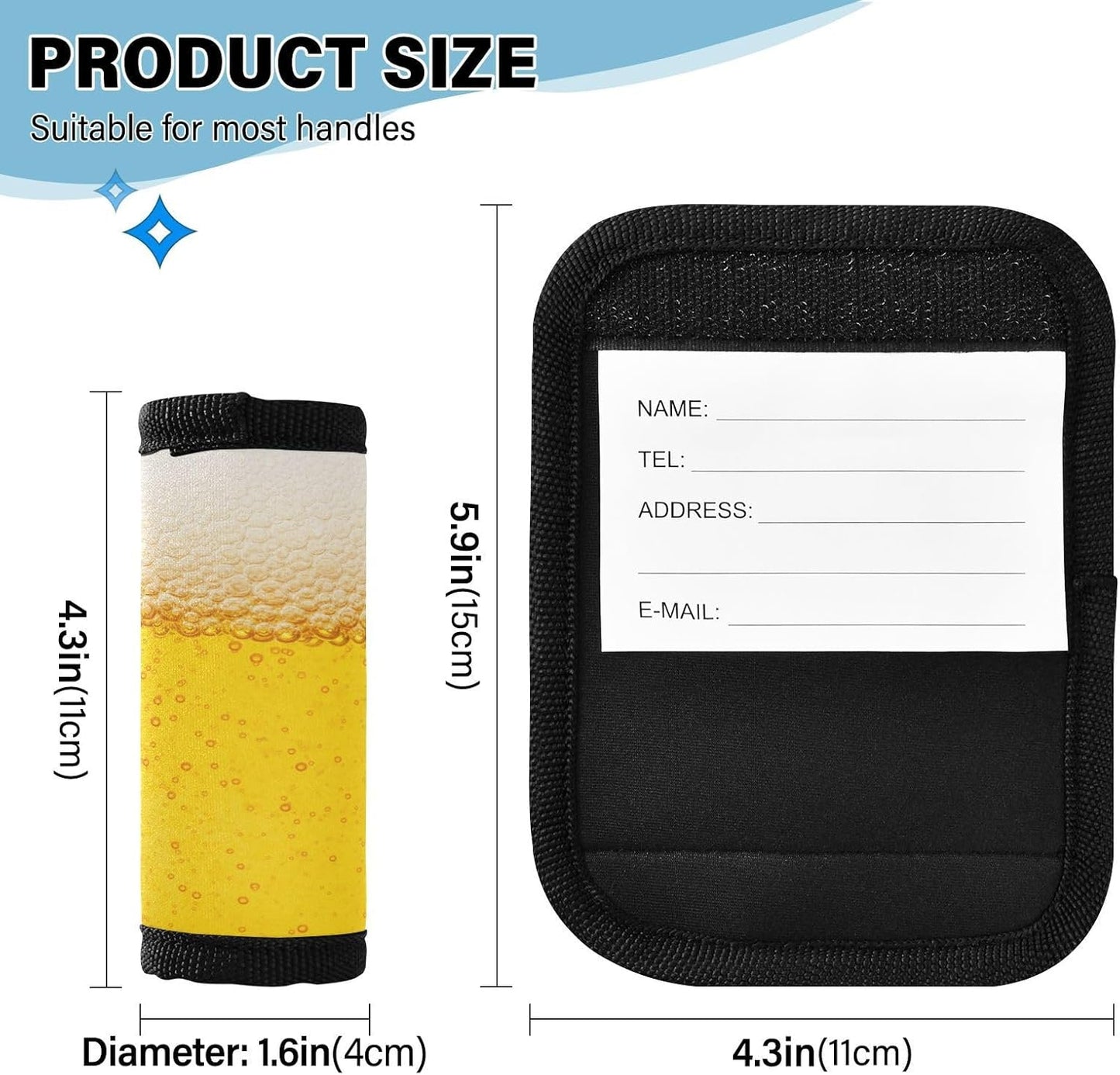 Funny Beer 2 Pack Luggage Handle Wrap for Suitcase Luggage Identifier Travel Tags Handle Protection Sleeve Cover