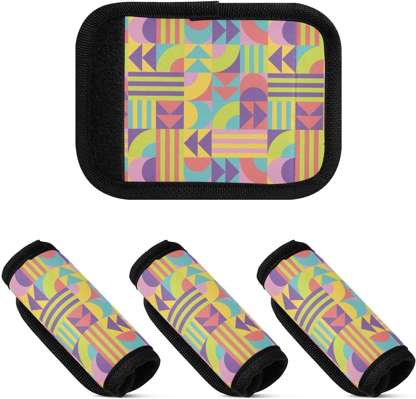 2 PC Luggage Handle Wrap Luggage Handle Covers Tags for Suitcase Bags Travel Luggage Handle Identifier Gripper Colorful Geometric