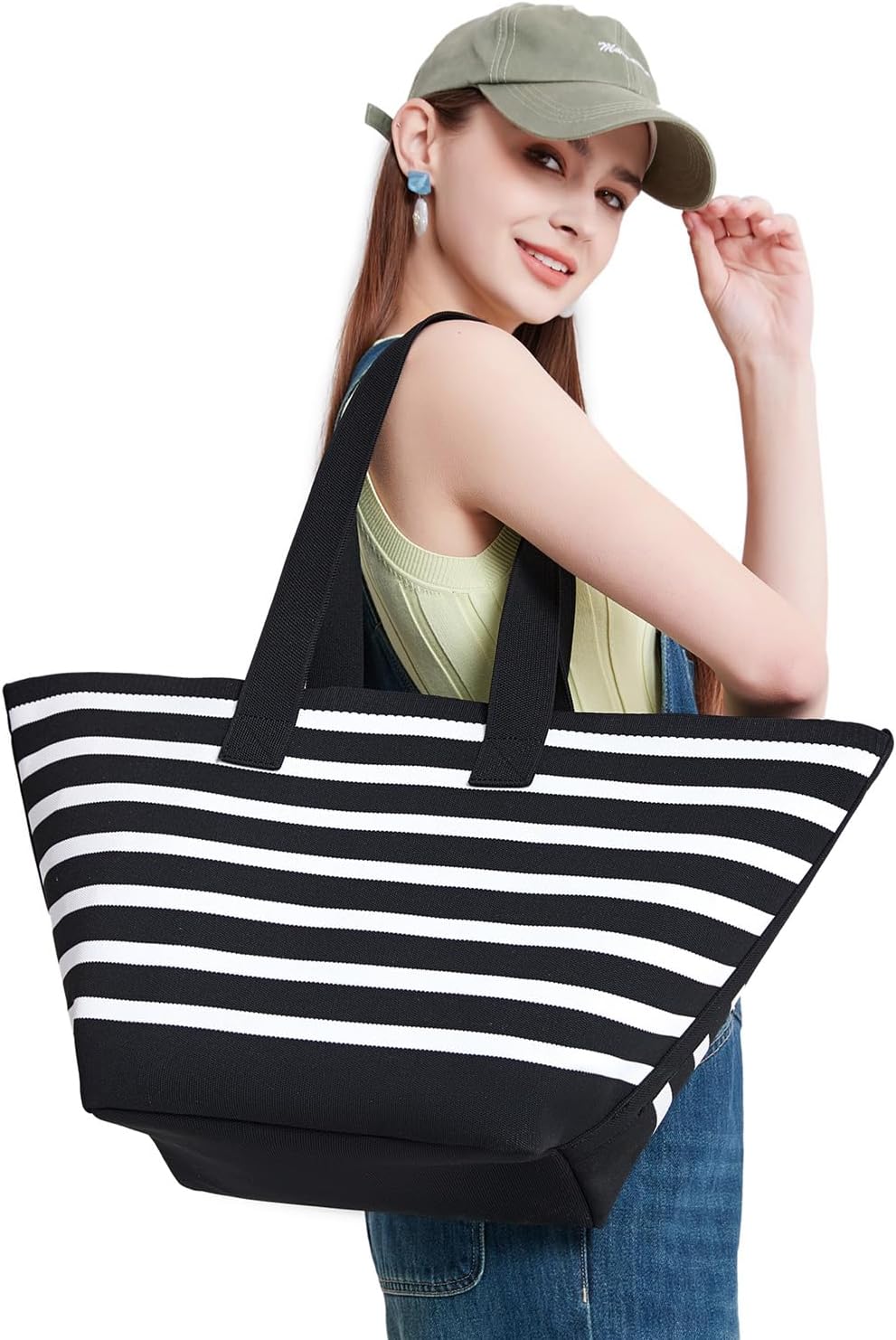 abshoo Large Beach Bag For Women Stripe Beach Tote Bag Ladies Large Gym Tote Carry On Weekender Travel Bag