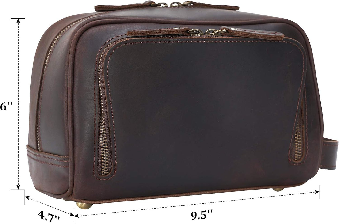 Polare Vintage Full Grain Leather Handmade Travel Toiletry Bag for Men - Dopp Kit - Shaving Kit with YKK Metal Zippers A-Dark Brown