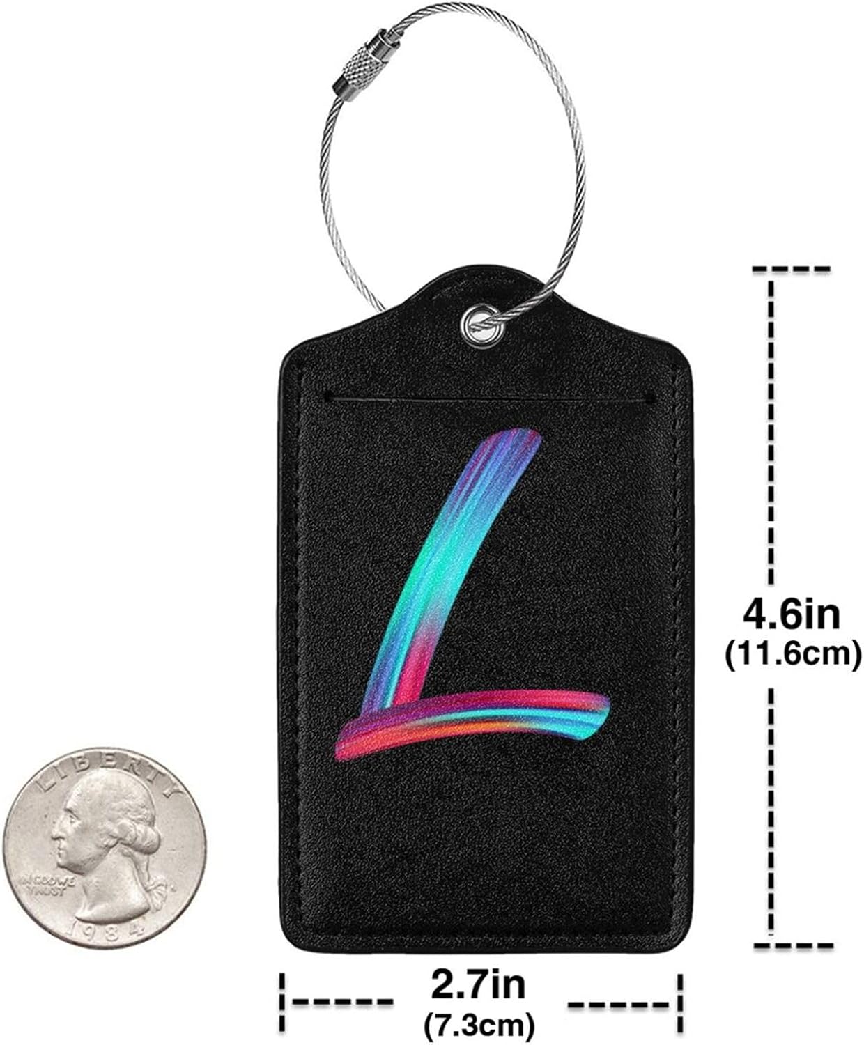 2 Pack Initial Luggage Tags for Suitcase, Colorful Letter Design Cruise Name Bag Tags, Novelty Baggage Identifiers with Full Privacy Cover, Leather ID Label for Women Men Kids Travel, Rainbow Letter L