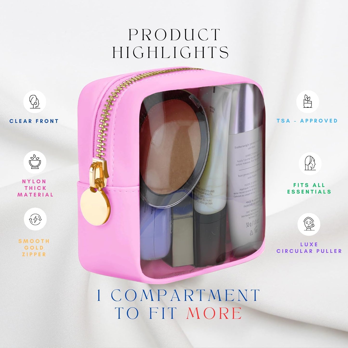 DANCOUR Clear Mini Makeup Bag for Purse Small Cosmetic Pouch Travel Organizer Transparent Toiletry Case Mini Pouch Light Pink