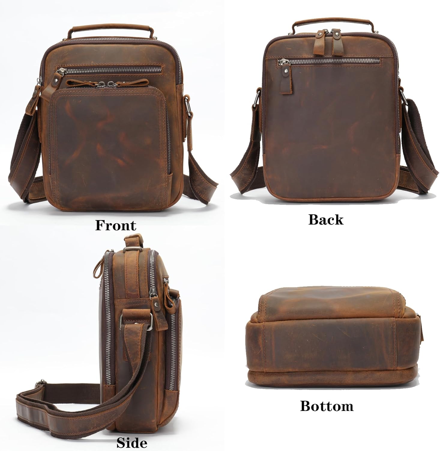 KPYWZER Genuine Leather Shoulder Bag Small Men Messenger Pack Handbag Sling Crossbody Bag Man Purse