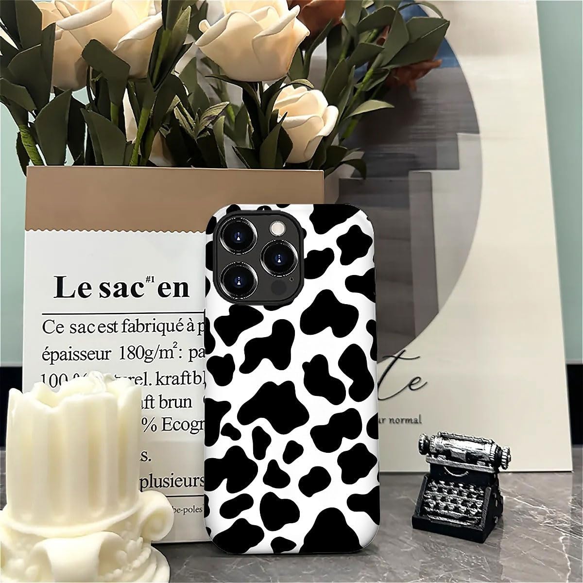 SEized Case Compatible with for iPhone 16 Pro Max,Black White Cow Pattern Phone Case for Girl Women Boy Men,Durable Protection Phone Case for iPhone 16 Pro Max