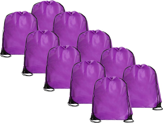 Threadart Drawstring Backpacks - Pack of 10 - Purple | Sports Cinch Sack String Backpack | For Gym, Storage, & Travel | Large 15" x 18.5" Size