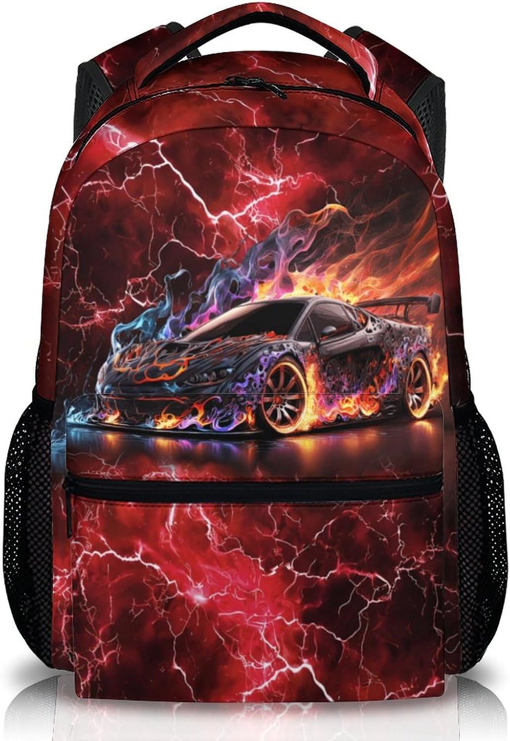 Boys Backpack, Kids Bookbag for Teens, Colorful 17 Inch Cool Race Car Backpack, Durable Schoolbag for Middle School Travel Camping Vacation