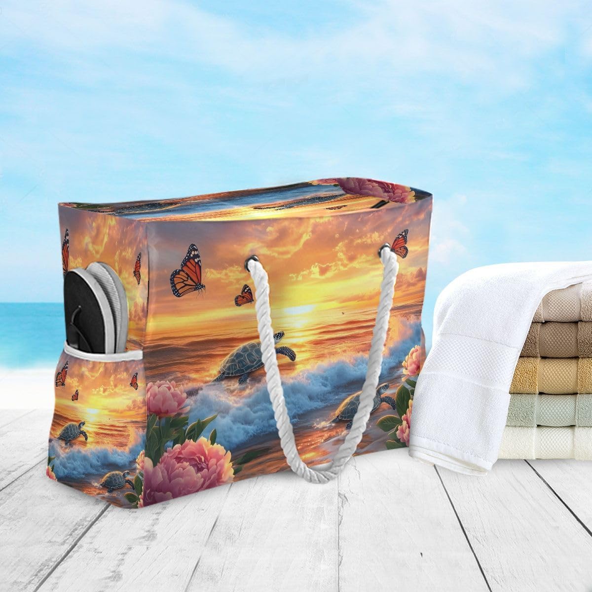 senya Large Beach Bags Totes Canvas Tote Shoulder Bag Soft Wave Water Resistant Bags for Gym Travel