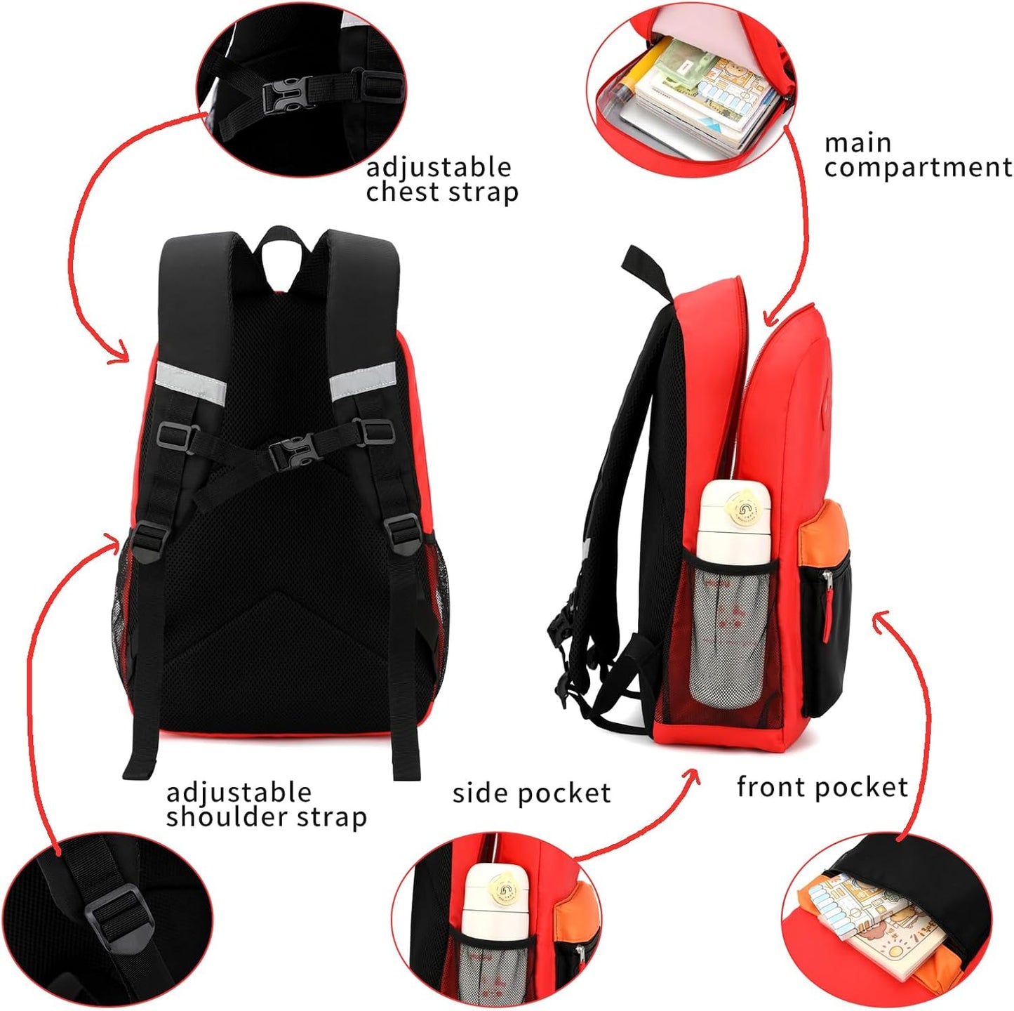 Toddler Backpack,12inch Preschool Backpack for Kids Boys and Girls 2-4 Kindergarten Preschool Bookbag with Chest Buckle (Red Black, Small)
