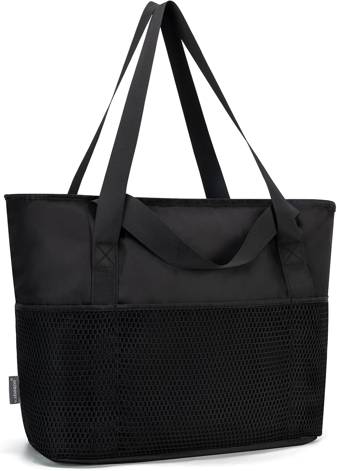 KABAQOO Large Beach Bag Waterproof Sandproof Tote Bag for Women with Zipper & Mesh Pockets for Pool Swim Travel Everyday