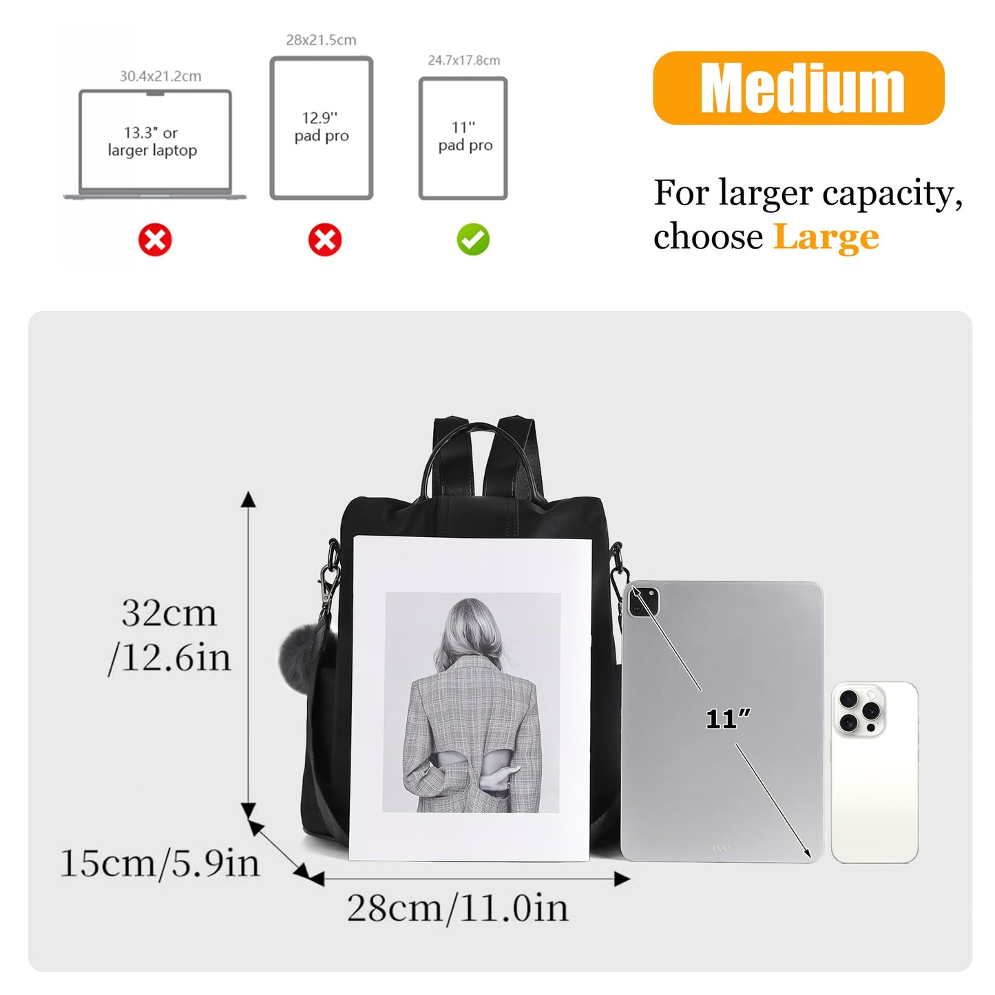 PINCNEL Women Backpack Purse Waterproof Nylon Anti-theft Rucksack Lightweight Shoulder Bag