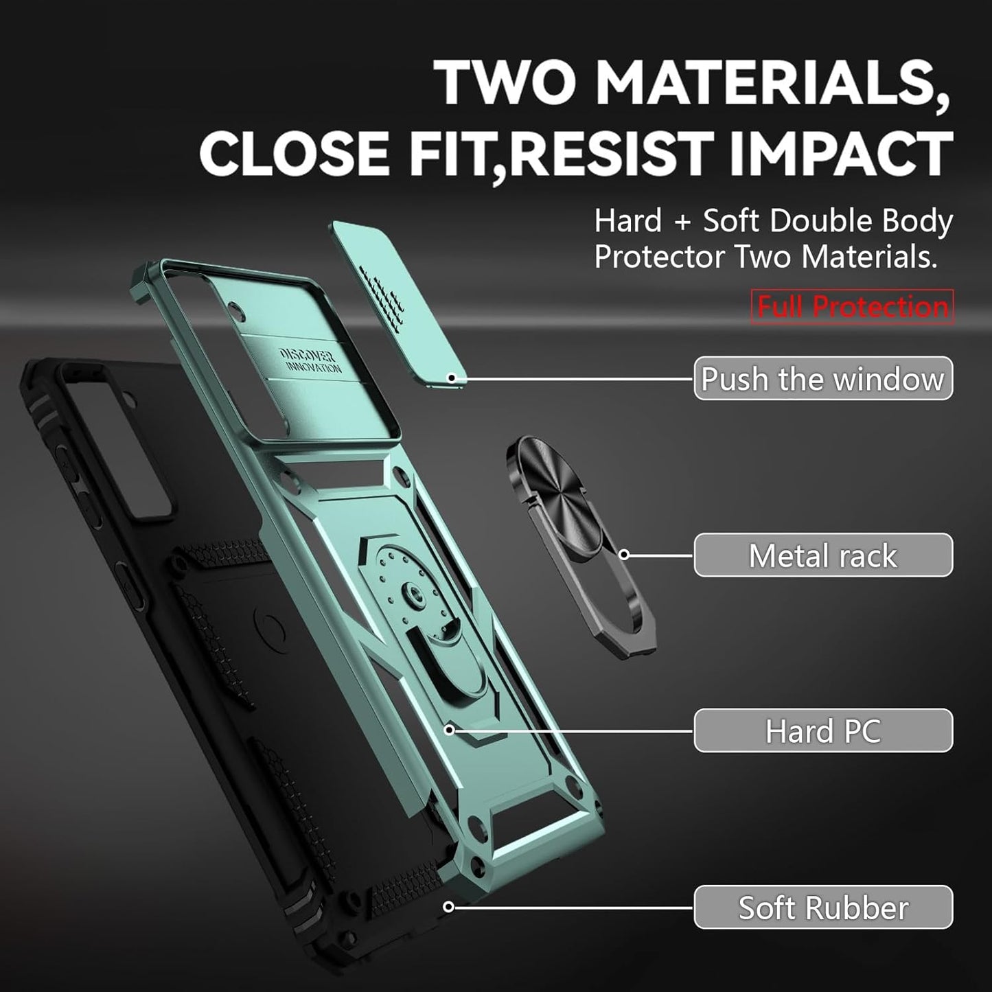 for Samsung S21 FE Case with Screen Protector: [Military Grade 20ft. Drop Tested] Ring Shockproof Protective Phone Case for -Samsung Galaxy S21 FE (Dark Green)