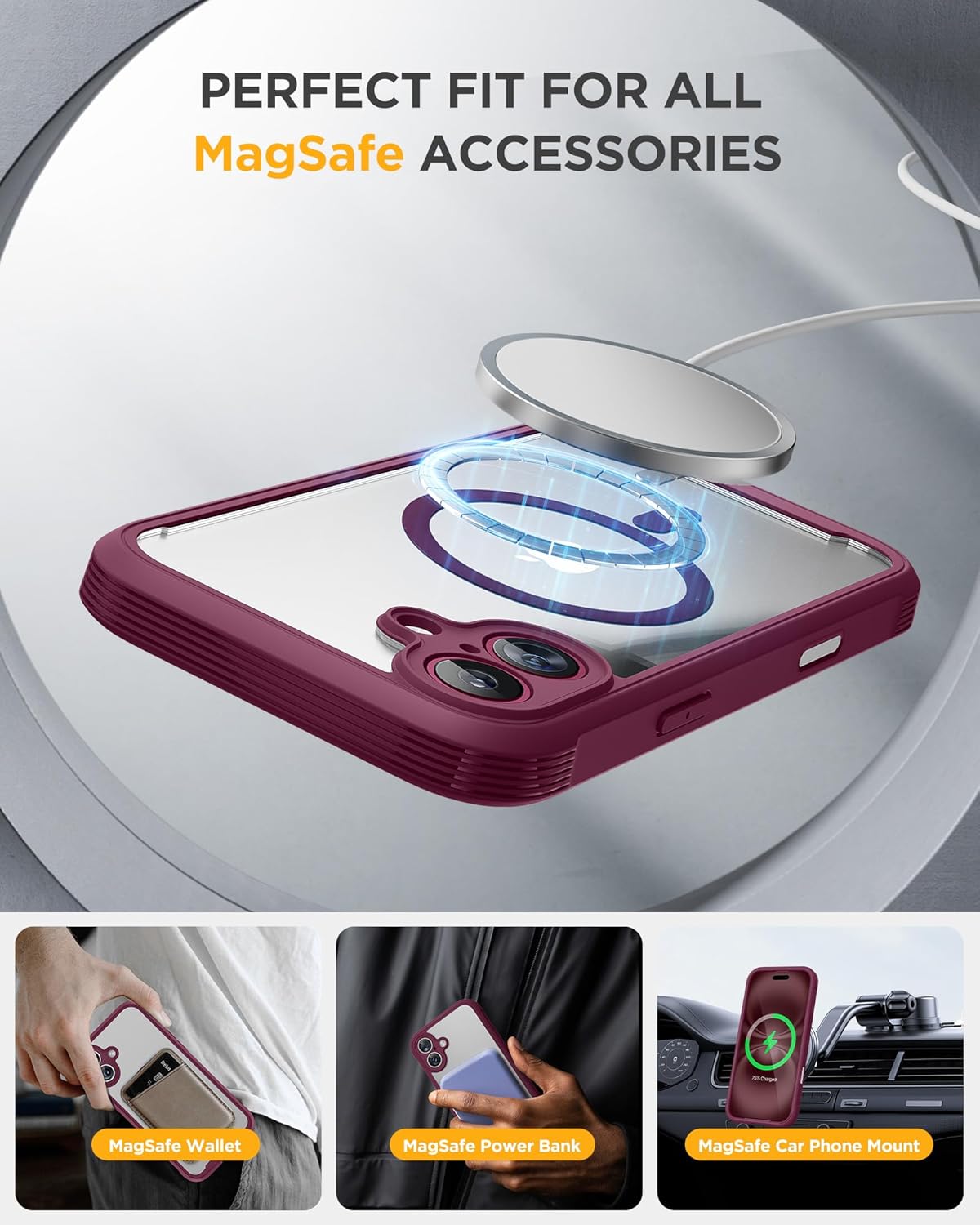 Miracase for iPhone 16 Case 6.1'', [Bubble Free] Full-Body Bumper Phone case with Built-in Full Glass Screen &Lens Protector,No Gap,Compatible with MagSafe,Drop Proof 16 Cover, Plum