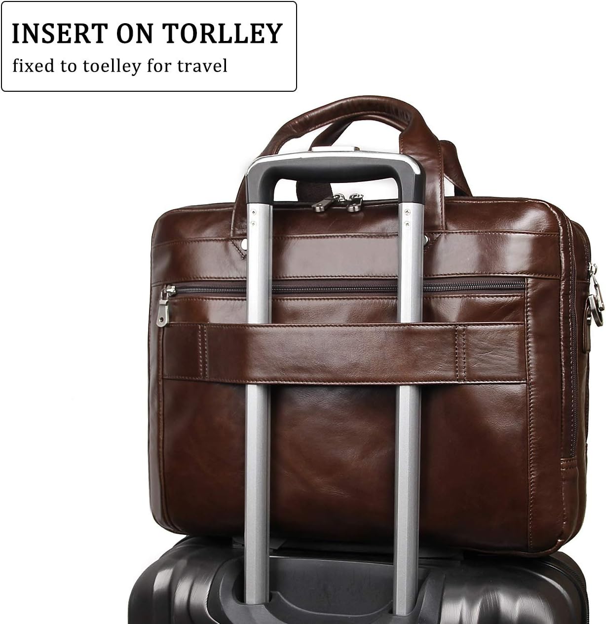Augus Genuine Leather Mens Briefcase businessTravel Bags 15.6 Inch Laptop Bag YKK Zipper, Coffee