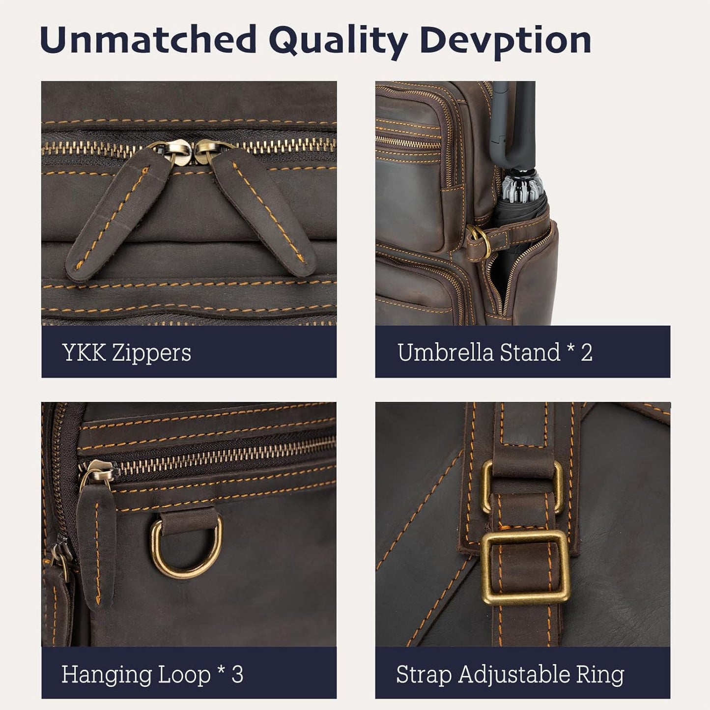 Leather Backpack for Men 15.6" Laptop Backpack 100% Madagascar top-Grain Leather Backpack Dark