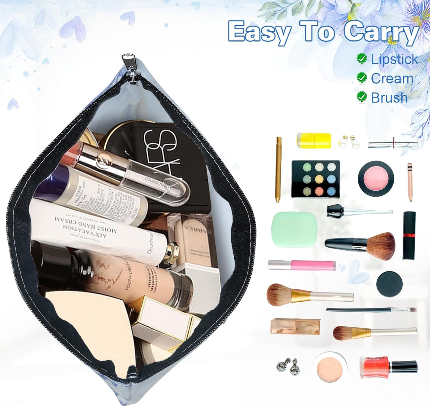 16 Pcs Floral Cosmetic Bags Bulk for Women Blue and White Floral Makeup Bags Chinoiserie Canvas Travel Zipper Pouches Aesthetic Toiletry Bag for Girls Women Bridesmaids Wedding Supplies