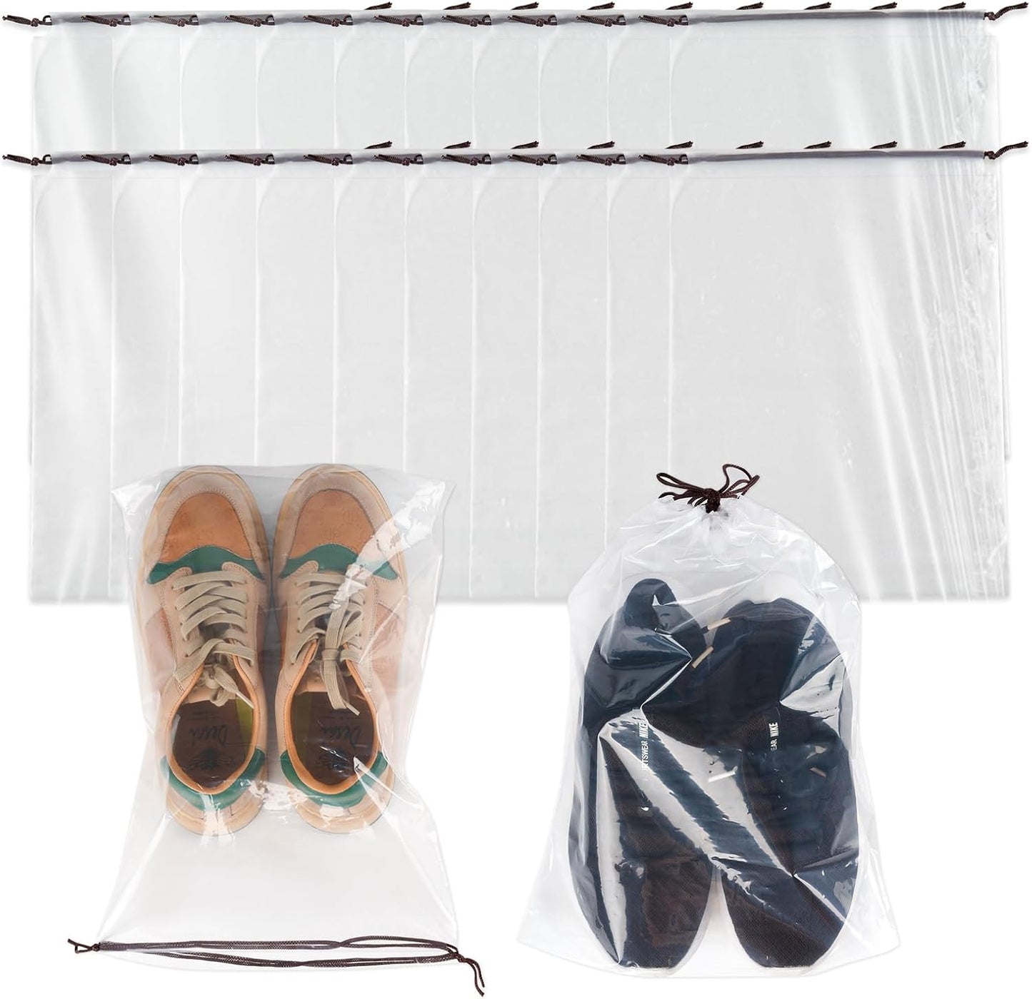 50 Pcs transparent Shoe Bags for Travel,11.8“ x 15.7”,Drawstring Travel Shoe Bags for Packing,Waterproof Dustproof Portable Travel Shoe Storage Bag for Men and Womens Per Piece