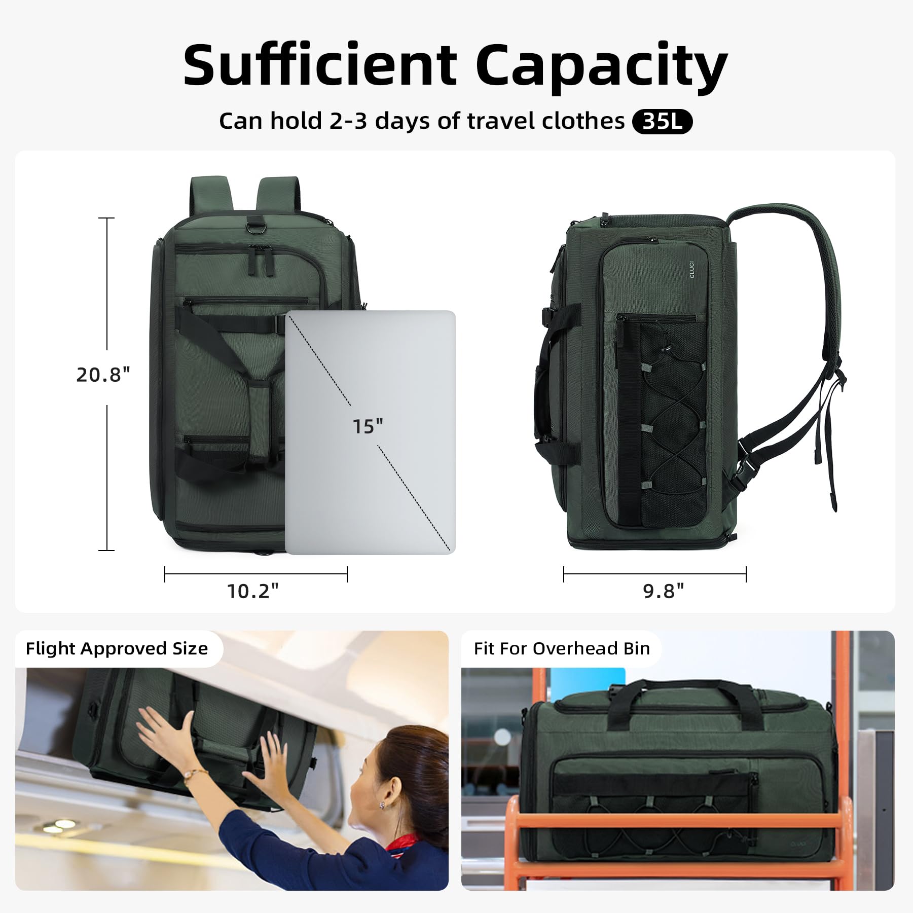 CLUCI Gym Bag for Men & Women, 35L Convertible Travel Sports Duffel Backpack with Shoe Compartment