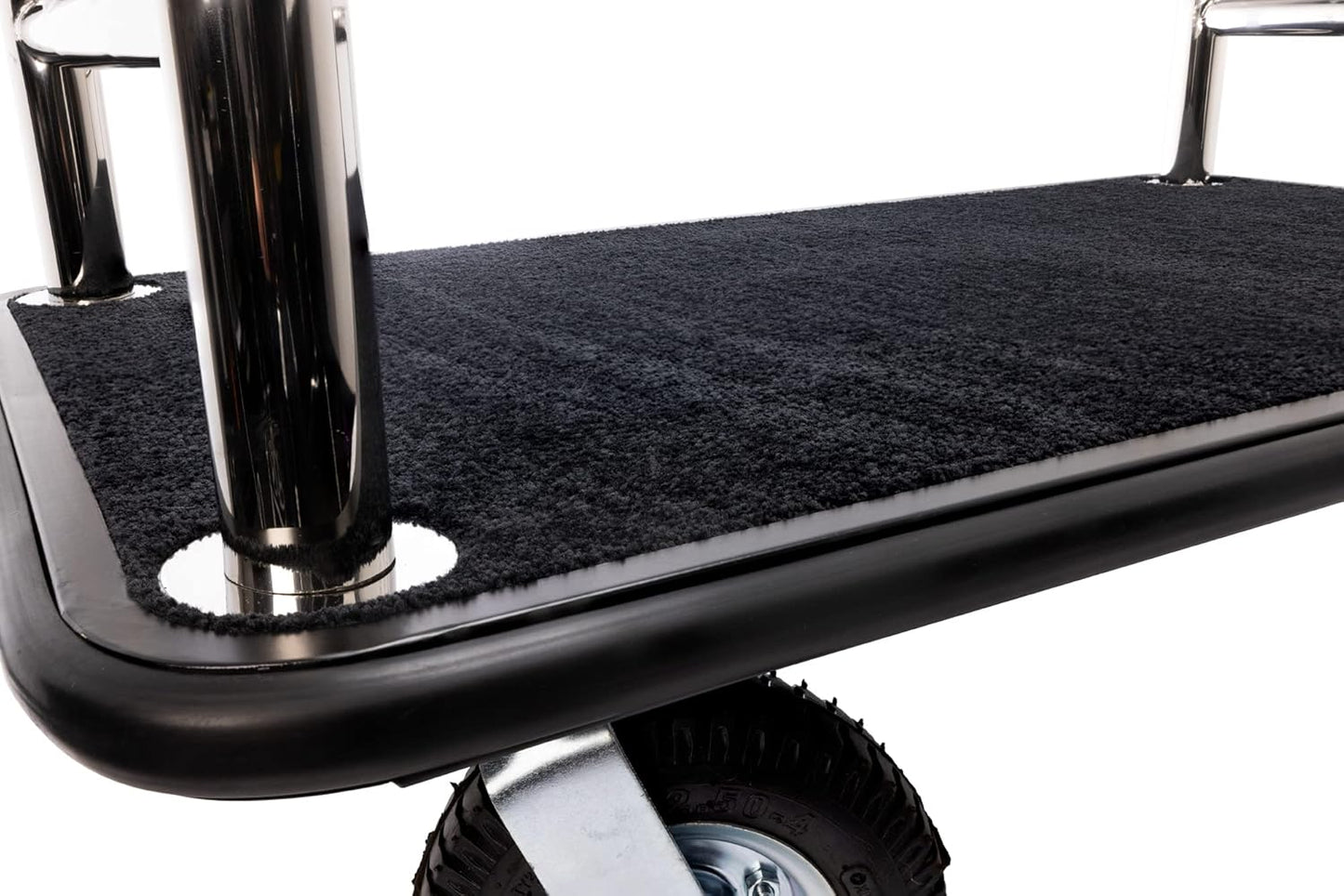 Grand Lux Stainless Steel Luggage Cart – Hotel Bellman Cart – 2" Welded Steel Frame Valet w/Plush Carpeted Deck, 8" Wheels – Ideal for Hotel Resorts, Large Events - 1000 LB