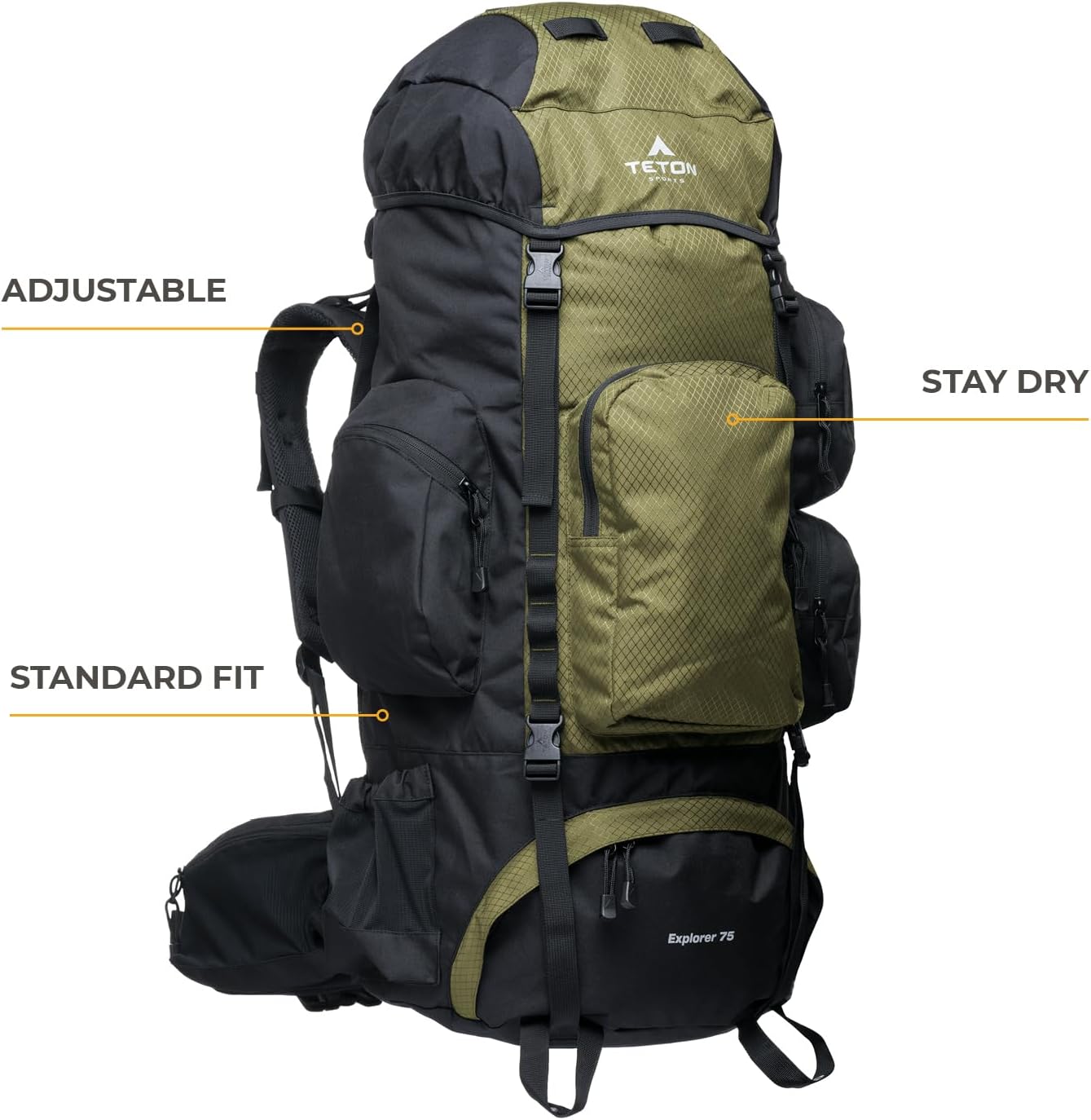 Teton 75L Explorer Internal Frame Backpack for Hiking, Camping, Backpacking, Rain Cover Included, Ocean