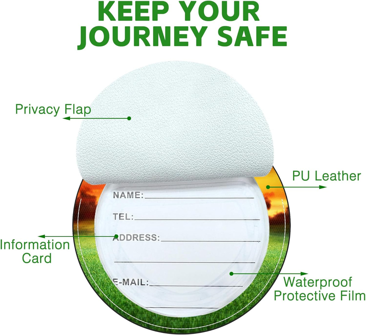 Round Cute Luggage Tags 2 Pack Golf Ball Creative Baggage Tags,Cruise Travel Baggage Suitcases Tag with Stainless Steel Loop ID Tag Privacy Flap