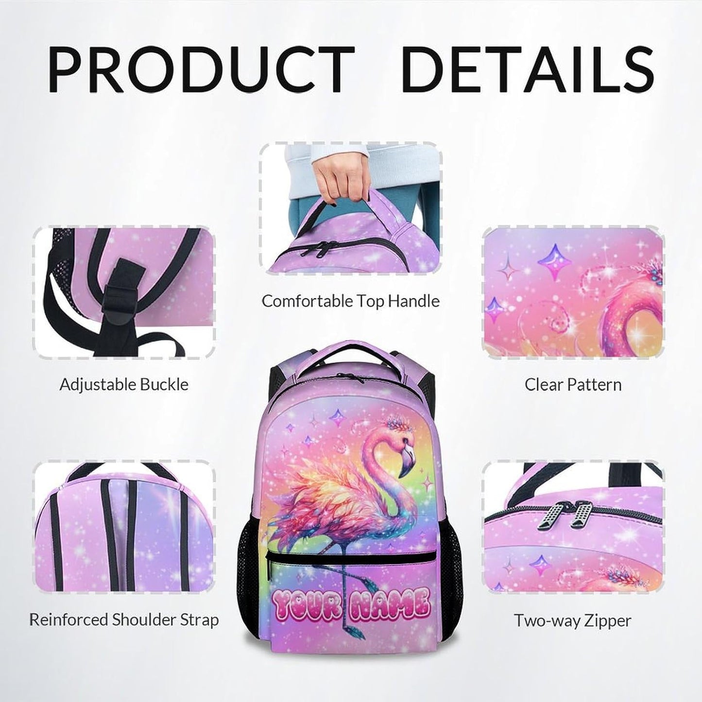 Personalized Kids Backpack, Personalized Flamingo Backpacks for Girls, 17" Child Bookbag for