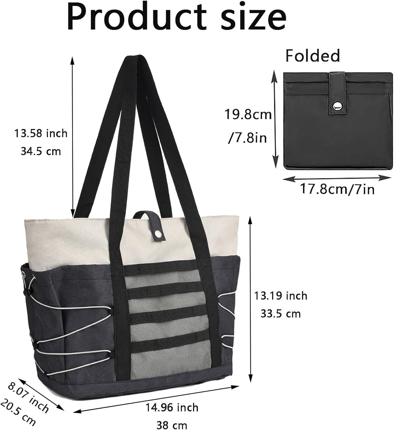 Travel Tote Bags for Women - Foldable Beach Bag Waterproof Zipper Gym Sports Shopping Bag with Trolley Sleeve