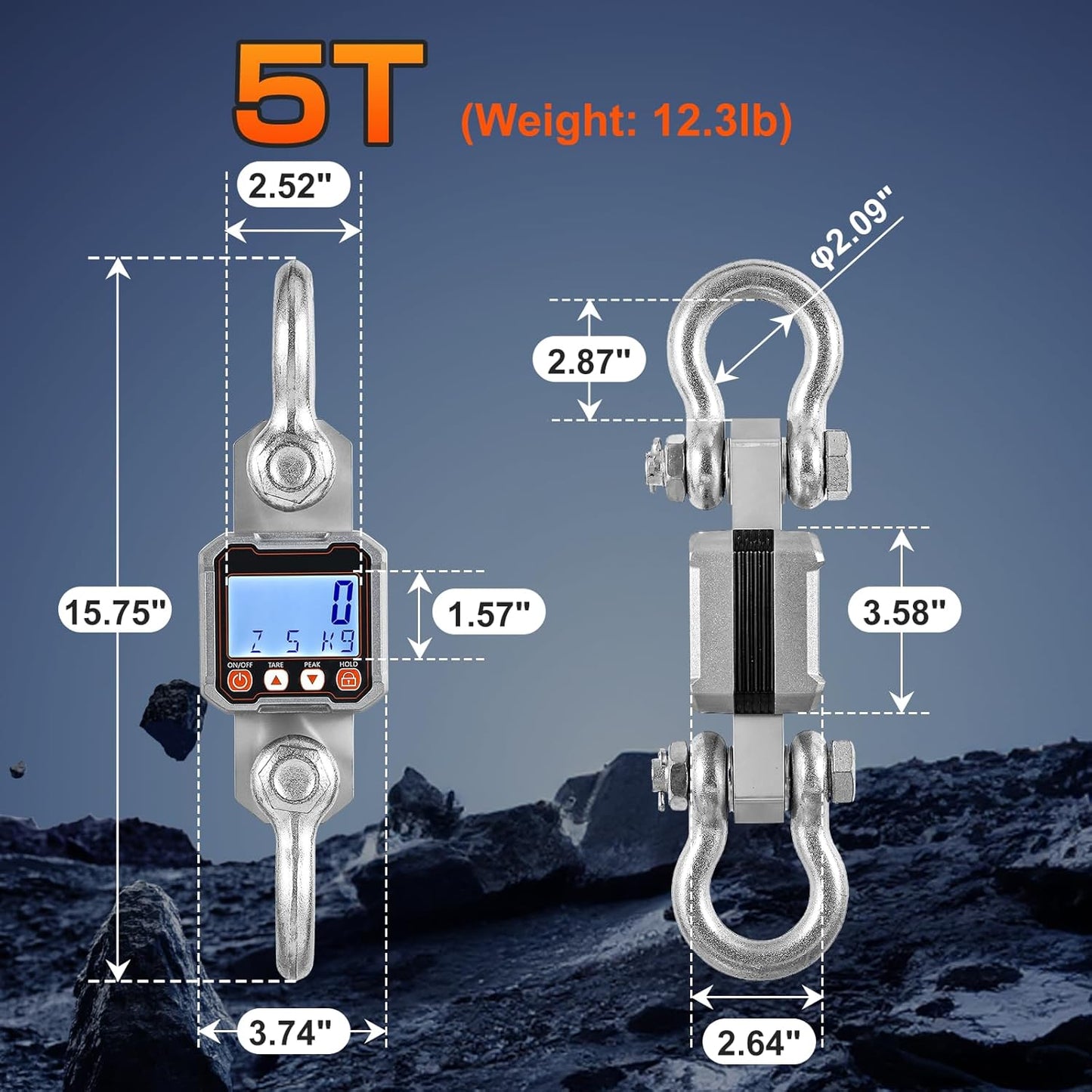Bonvoisin Digital Crane Scale 11000lb Hanging Scale Heavy Duty Industrial Hanging Weight Scale with Peak Function (5000KG)