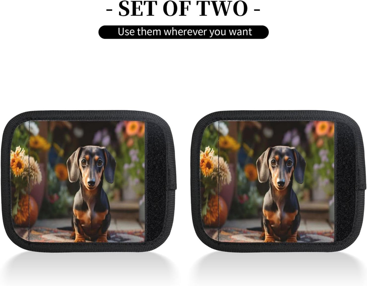 Luggage Handle Wraps Cute Dachshund Dog Luggage Identifiers Soft Neoprene Luggage Handle Wraps For Suitcase Trolley Handle Grip Cover 2 Pack Luggage Tags