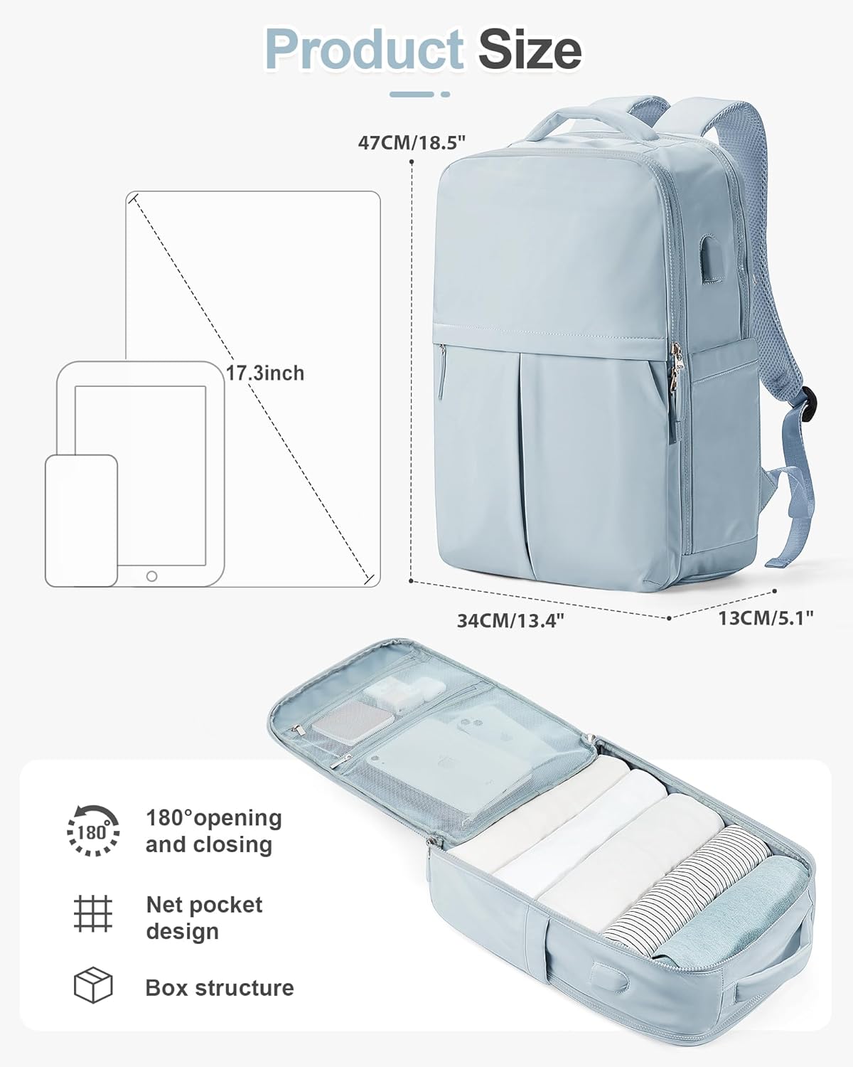Large Travel Backpack Carry On Flight Approved for Women Men Carry On Backpack for Airplanes Mochila De Viaje Suitcase Backpack for Travel Personal Item Backpack Blue