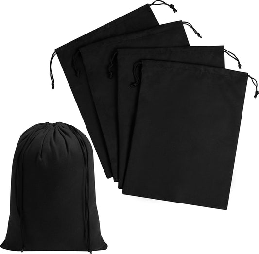Premium Microfiber Drawstring Bags (Set of 5) – Multipurpose Travel Storage Pouches for Cords, Toiletries, Jewelry, Shoes – Durable Organizer with Strong Drawstring Closure (Black, 8 x 11 Inches)