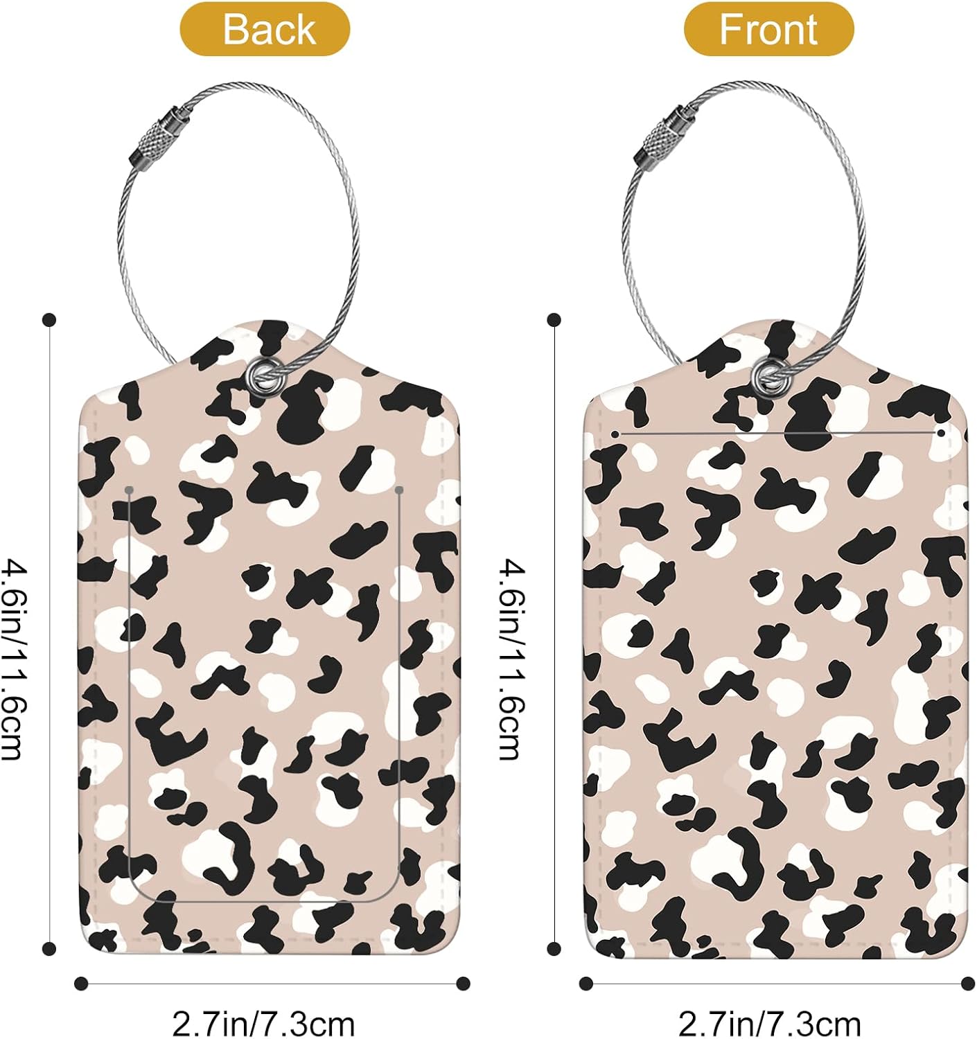 2Pack Luggage Tags for Suitcases, Cute Unique Pu Leather Cruise Luggage Tag with Privacy Cover ID Label Address Card and Metal Ring Suitable for Women Men Kids Travel Bag Beige Black Leopard