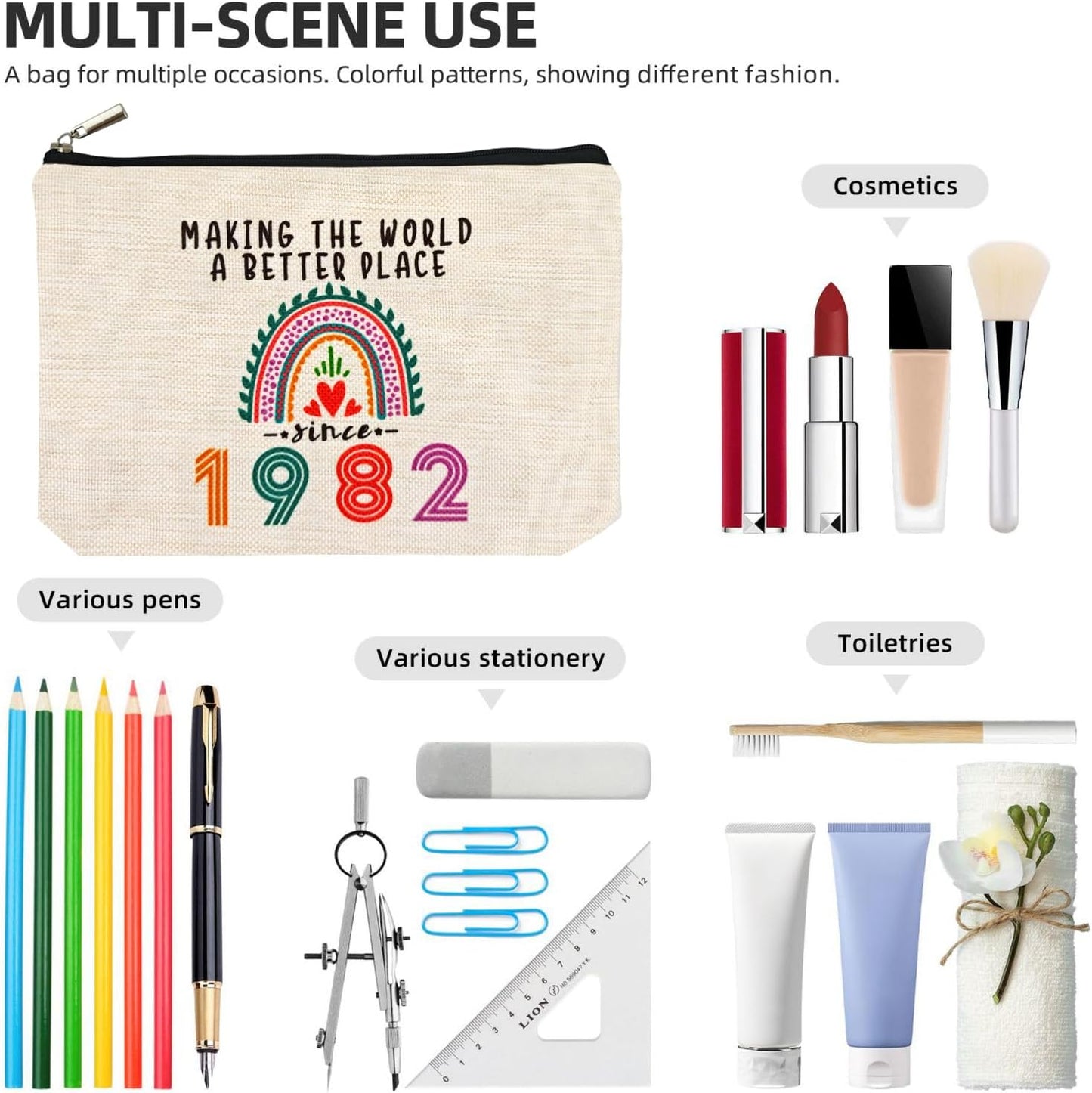 43rd Birthday Gifts Women Makeup Bag, Happy 43rd Birthday Decorations Woman, Best 43 Year Old Gifts Ideas for Her, Mom, Wife, Sister, Mothers Day, 1982 Anniversary Party Favors, Christmas