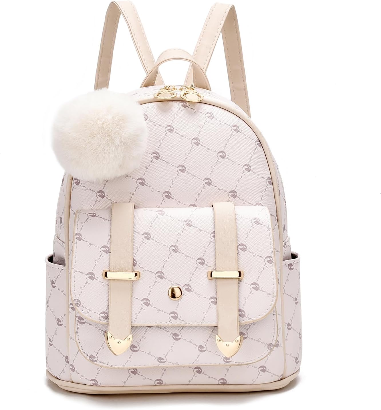 I IHAYNER Girls Fashion Backpack Mini Backpack Purse for Women Teenage Girls Purses PU Leather Pompom Backpack Shoulder Bag