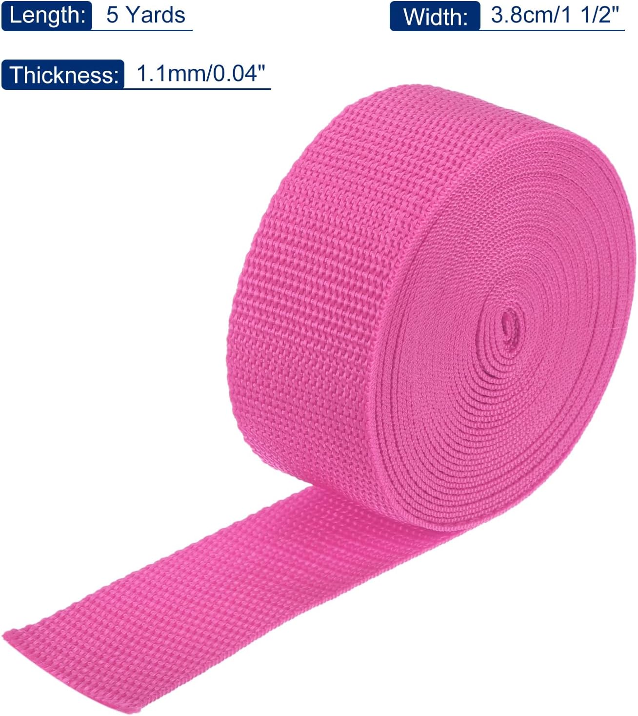 MECCANIXITY Lightweight Polypropylene Webbing Strap 1 1/2" 5 Yard Backpack Strapping Band Rose Red for Outdoor Luggage Cargo Straps
