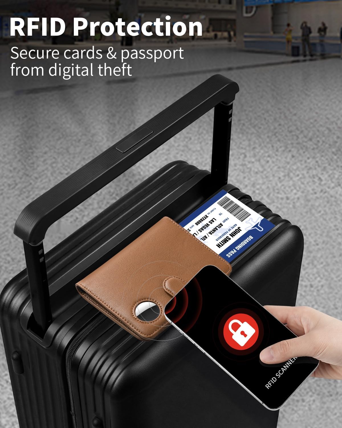 Passport Holder for Travel with AirTag Holder- Leather RFID Blocking Travel accessories with 5