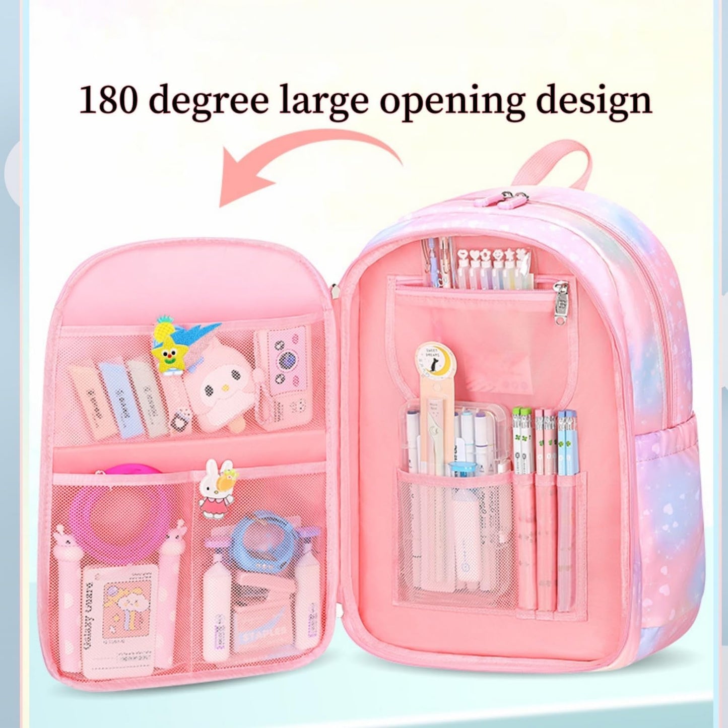 Girls Backpack,Rainbow Backpack for Girls-Kawaii Pink School Bookbag, Lightweight Large Capacity Kids Backpack for Travel & Daily Use