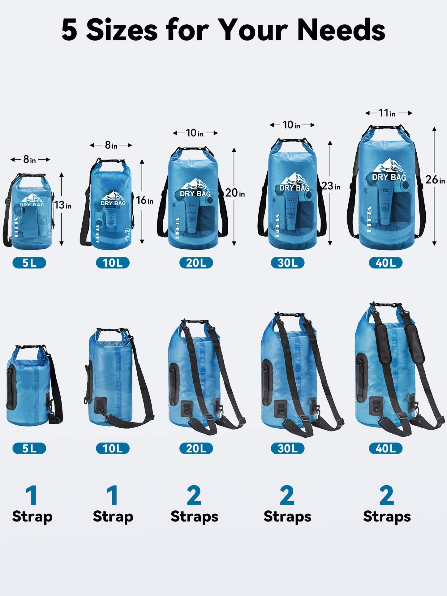 HEETA Dry Bag Waterproof for Women Men, Roll Top Lightweight Dry Storage Bag Backpack with Phone