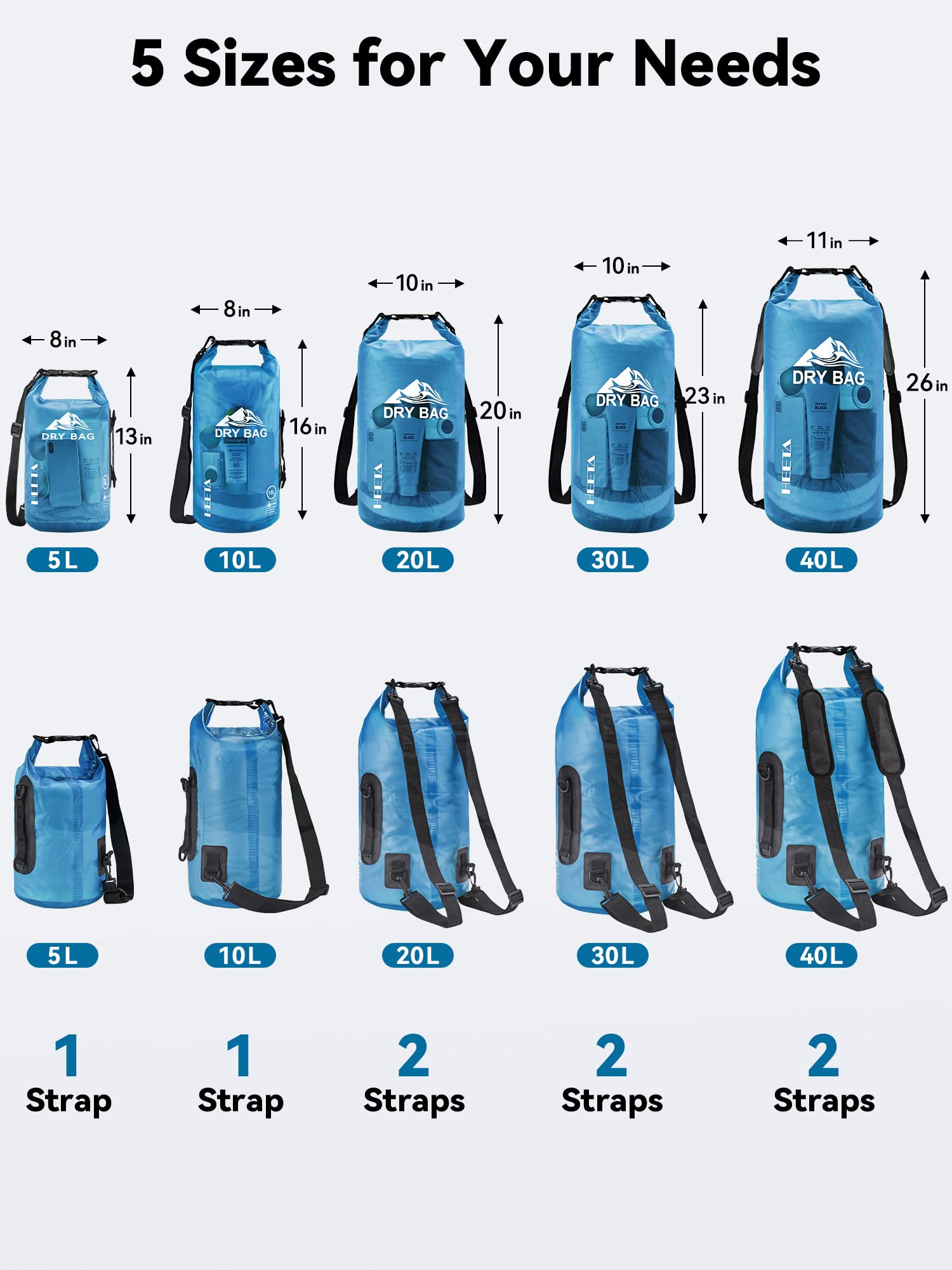 HEETA Dry Bag Waterproof for Women Men, Roll Top Lightweight Dry Storage Bag Backpack with Phone