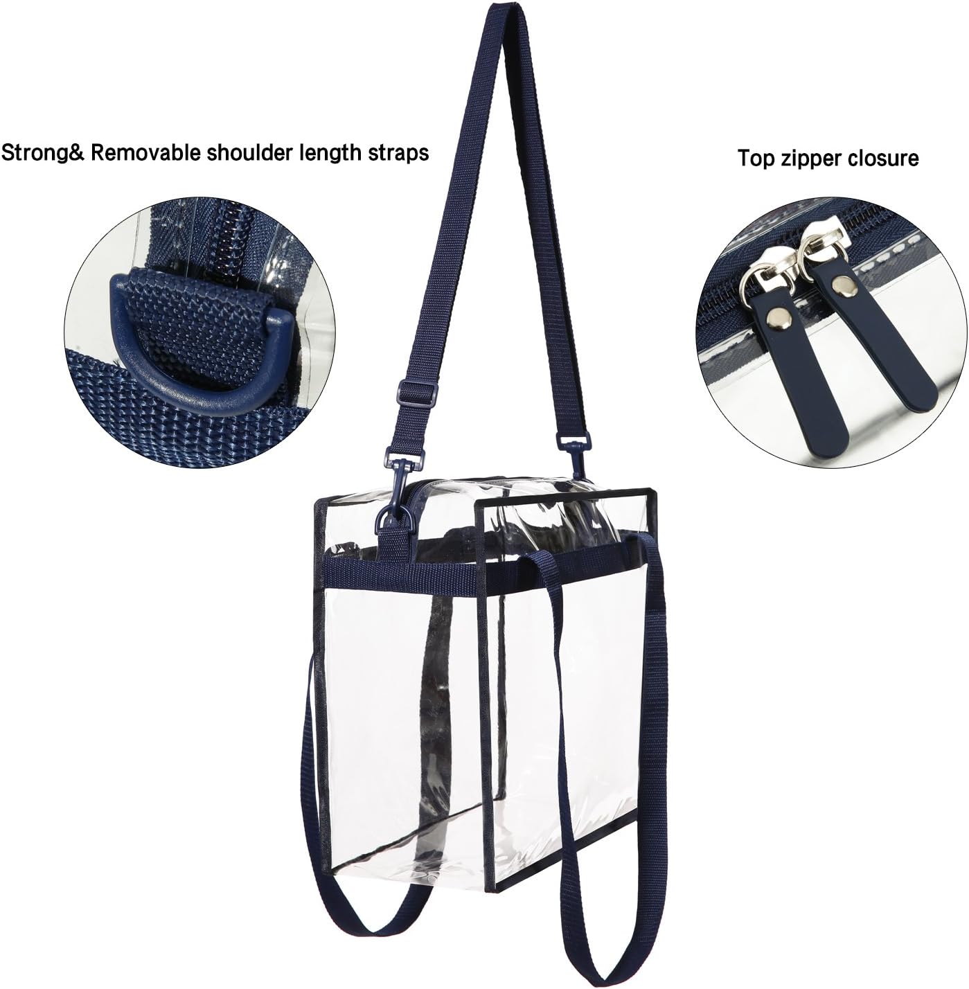 BAGAIL Clear Bags 12x6x12 Stadium Approved Clear Tote Bag with Zipper Closure Crossbody Shoulder Bag with Adjustable Strap