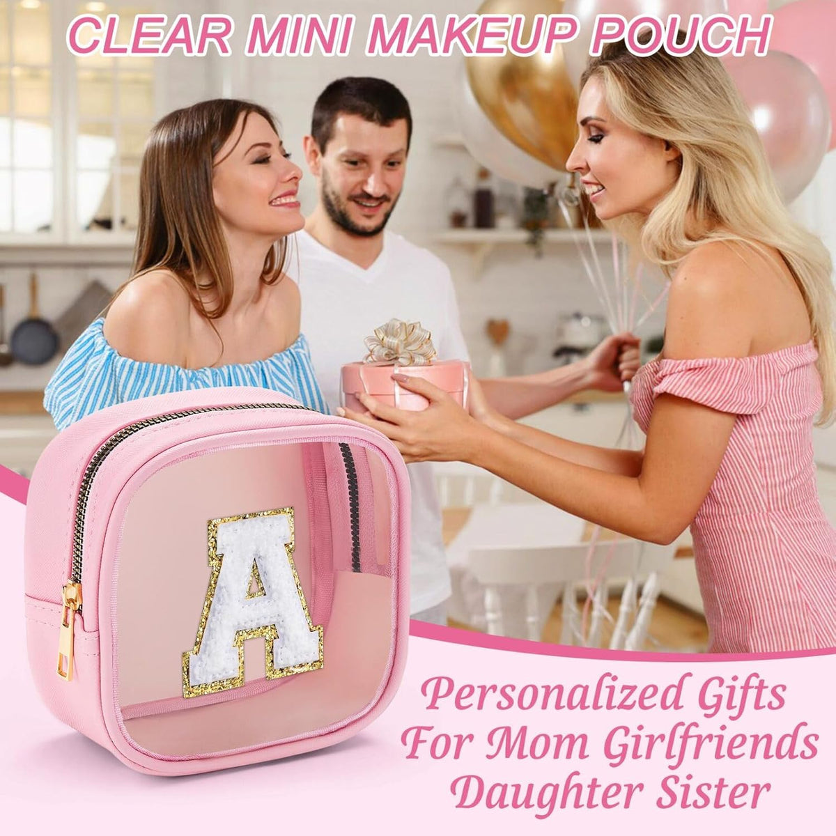 YOOLIFE Mini Initial Makeup Bag | Travel Toiletry Bag | Clear Makeup Bag | Travel Essentials Gifts