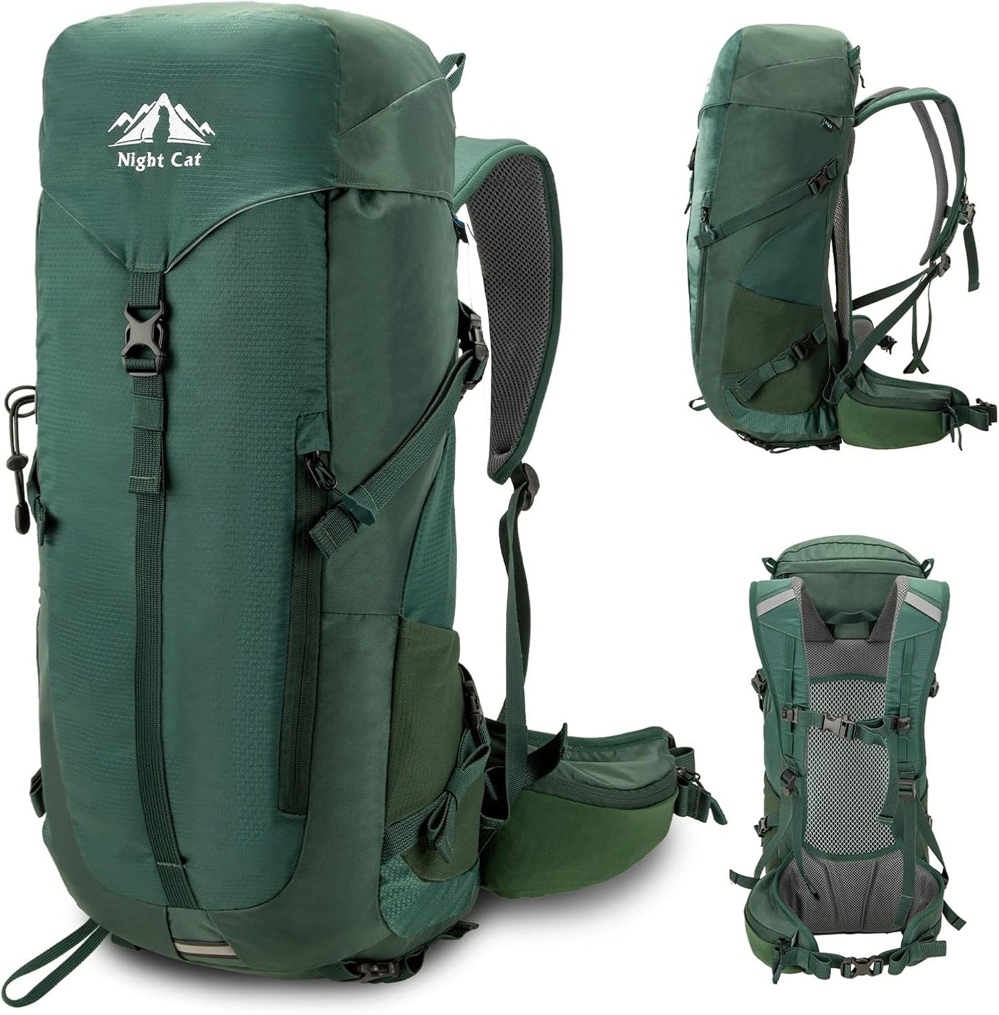 Night Cat Internal-frame Hiking Backpack: 30L Camping Backpack for Men Women Lightweight Waterproof Rain Cover Green