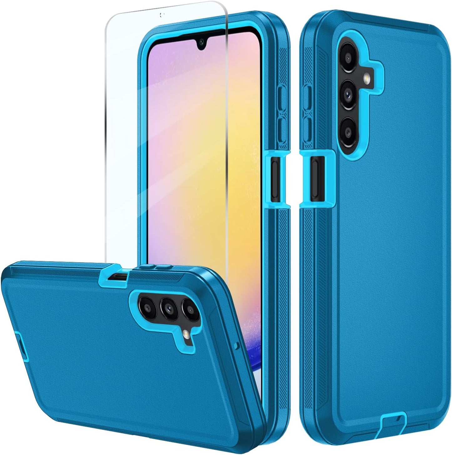 for Samsung Galaxy A17 5G case,A16 5G Heavy Duty case,with A Tempered Glass Screen Protector, [Military Grade Protective ] [Shockproof] [Dropproof] [Dust-Proof] (with Belt Clip-Lake Blue)
