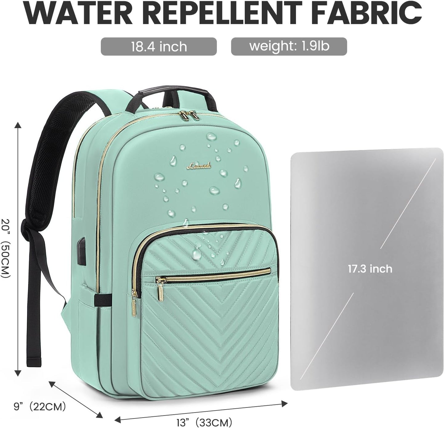 LOVEVOOK Laptop Backpack for Women 18.4 inch,Cute Womens Travel Backpack Purse,Professional Laptop Computer Bag,Waterproof Work Business College Teacher Bags Carry on Backpack with USB Port,Mint Green