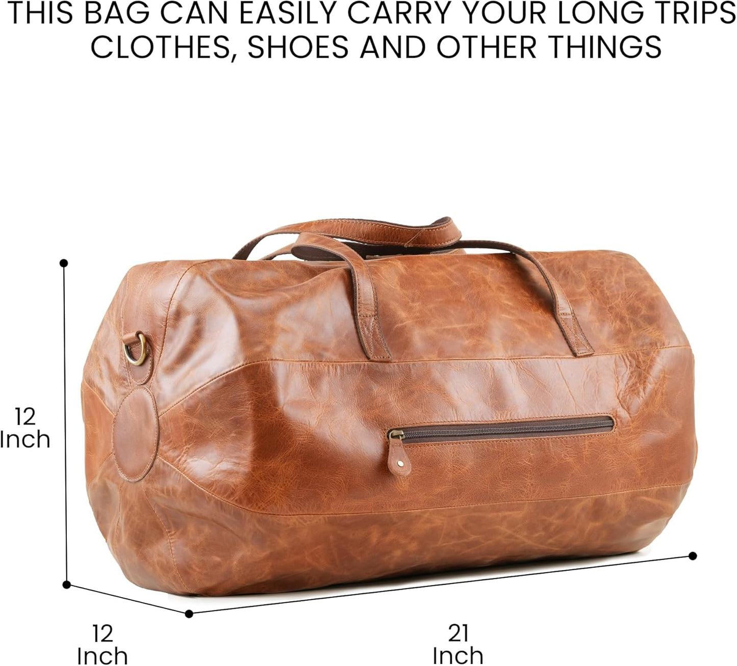 Handmade World Leather Duffle Gym Sports Bag For Men Women 'The GoalGear' Carry all Luggage Hold all Travel Overnighter Weekender Bag (With Strap)