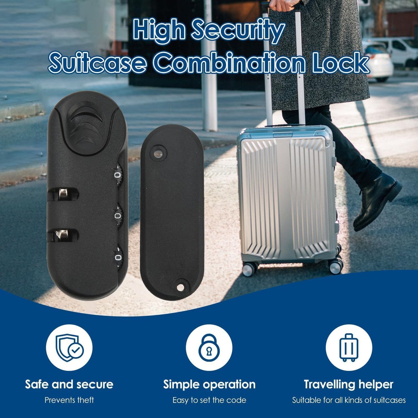 Luggage Password Lock, 3 Digit Password High Security Frosted Texture Replacement Code Combination Travel Luggage Lock for Suitcases, Travel Cases, Tool Boxes